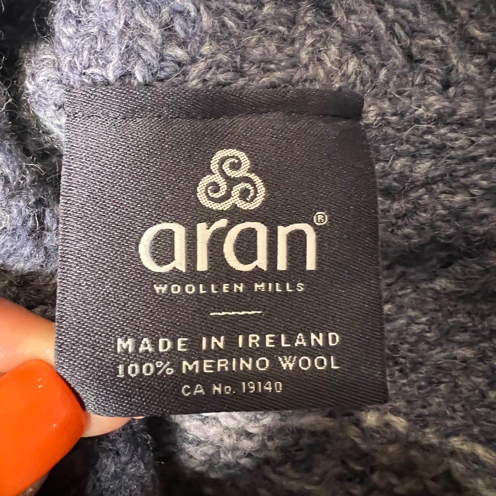 Aran Woollen Mills Poncho OS Blue Fair Isle 100% Merino Wool Cowl Neck Cape - Picture 6 of 6
